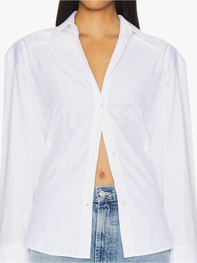White Oversized Button Down Shirt With Back Tie Detail